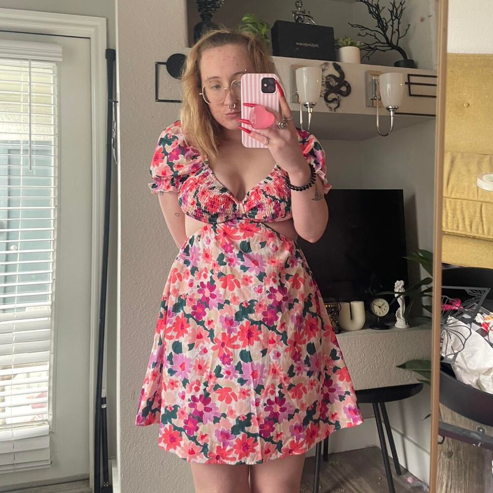Ruched floral mini babydoll dress